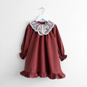 NWT Pretty Girls Peasant Dress Long Sleeve Bohemian Floral Lace Bib Boutique 4T